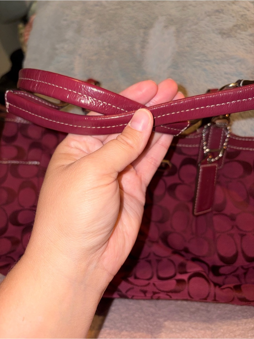 Coach Burgundy Signature Jacquard Tote - Picture 3 of 6